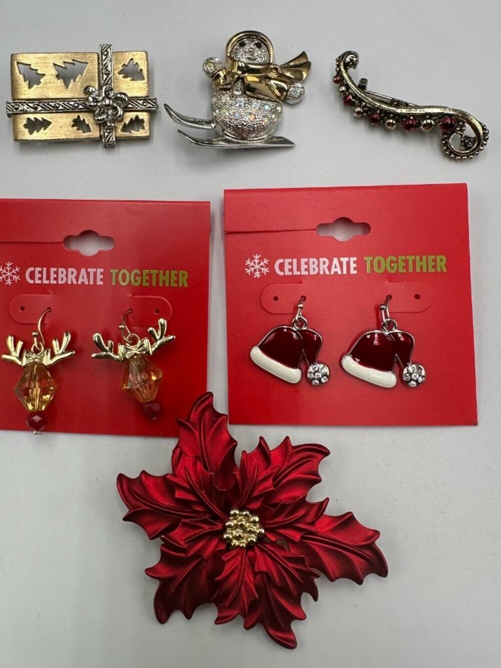 Christmas Jewelry Lot Mixed Earrings Brooch Pins Holiday Theme Festive Costume